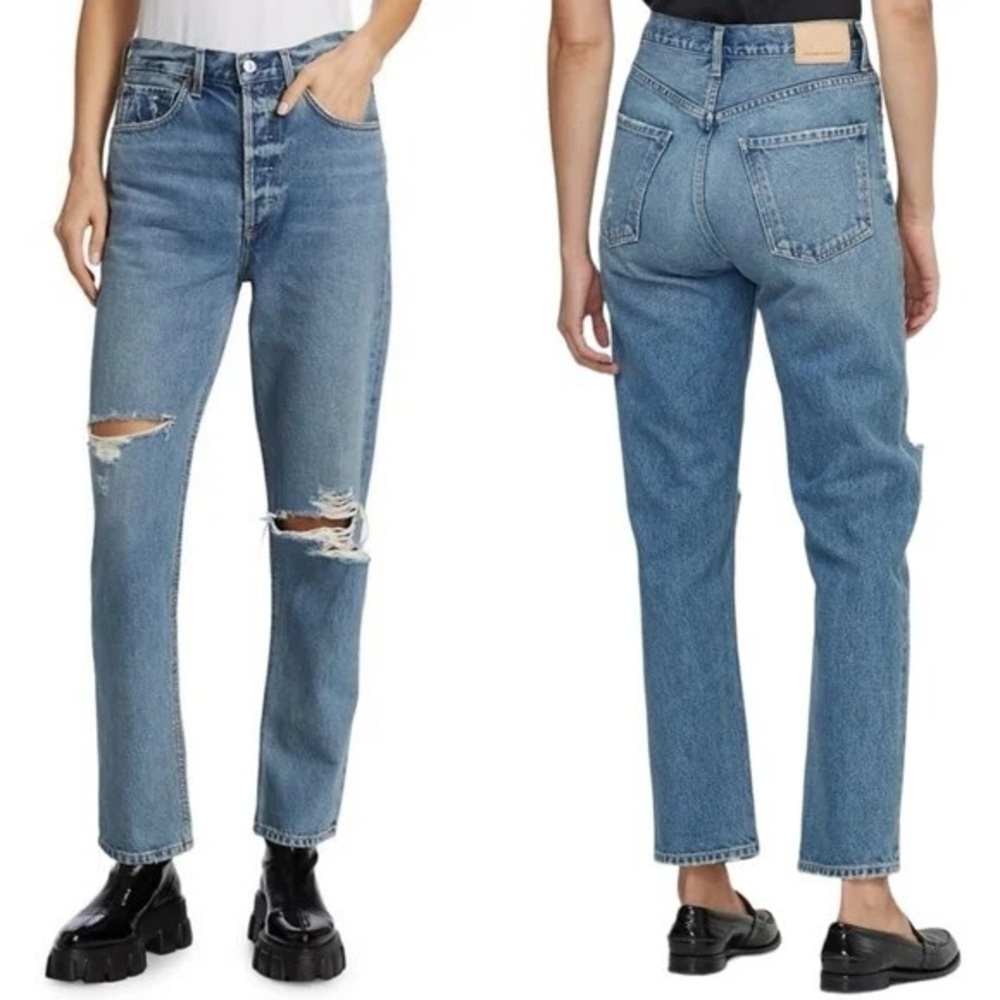 Citizens of Humanity Sabine High Rise Straight Distressed Jeans in Blue Sz 25